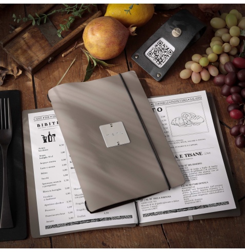 MINIMENU L-A5 porta menu BICOLOR SABBIA etichetta METAL STANDARD "menu"