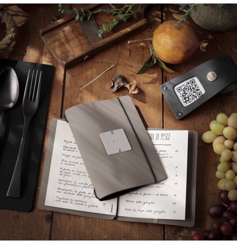 MINIMENU S-A6 porta menu BICOLOR SABBIA etichetta METAL "personalizzata" (minimo 18 pezzi)