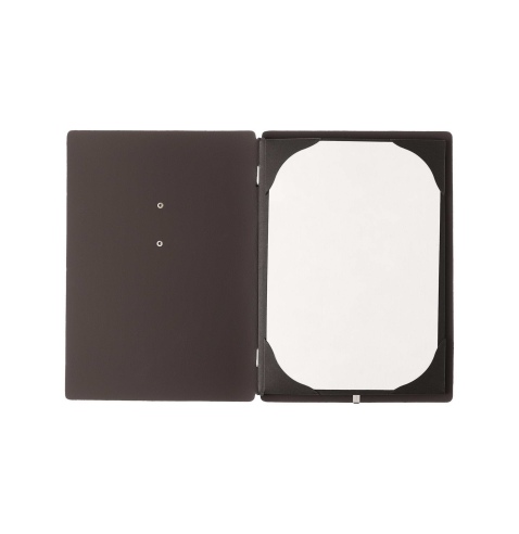 Porta Menu A5 (16,5x23,1 cm) etichetta METAL "menu" cornicetta (4 facciate) elastico nero BICOLOR SABBIA