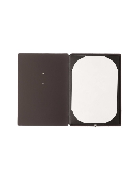 Porta Menu A5 (16,5x23,1 cm) etichetta METAL "menu" cornicetta (4 facciate) elastico nero BICOLOR SABBIA