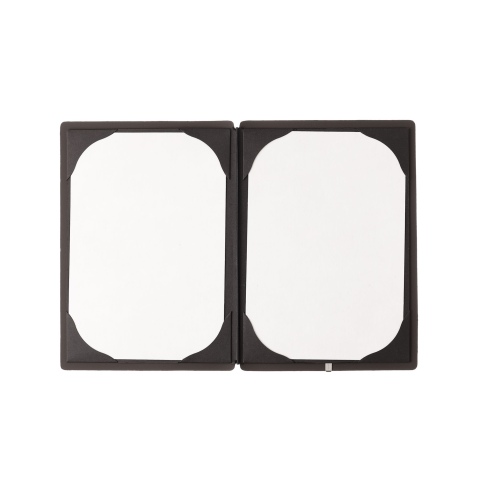 Porta Menu A5 (16,5x23,1 cm) etichetta METAL "menu" cornicetta (4 facciate) elastico nero BICOLOR SABBIA