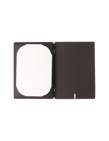 Porta Menu A5 (16,5x23,1 cm) etichetta METAL "menu" cornicetta (4 facciate) elastico nero BICOLOR SABBIA