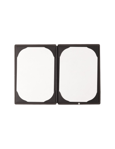 Porta Menu A5 (16,5x23,1 cm) etichetta METAL "personalizzata" (minimo 18 pezzi) cornicetta (4 facciate) elastico nero BICOLOR SA