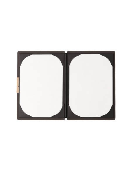 Porta Menu A5 (16,5x23,1 cm) etichetta PATCH "personalizzata" (minimo 18 pezzi) cornicetta (4 facciate) elastico nero BICOLOR SA