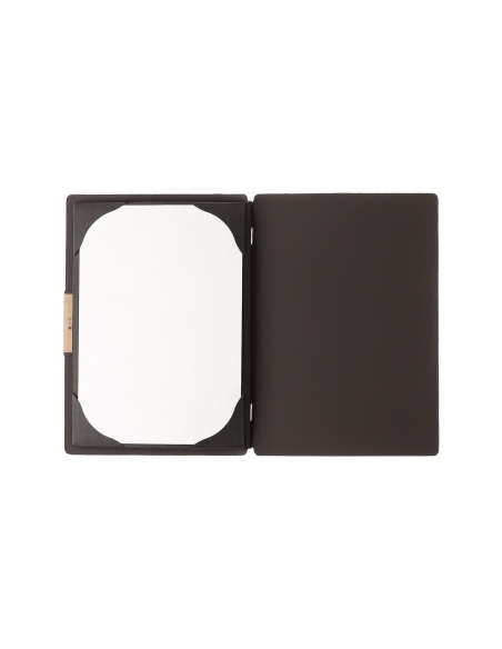 Porta Menu A5 (16,5x23,1 cm) etichetta PATCH "personalizzata" (minimo 18 pezzi) cornicetta (4 facciate) elastico nero BICOLOR SA