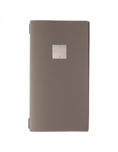 Porta Menu A4 SLIM (17,4x31,8 cm) etichetta METAL "personalizzata" (minimo 18 pezzi) cornicetta (4 facciate) elastico nero BICOL