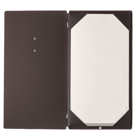 Porta Menu A4 SLIM (17,4x31,8 cm) etichetta METAL "personalizzata" (minimo 18 pezzi) cornicetta (4 facciate) elastico nero BICOL