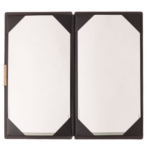 Porta Menu A4 SLIM (17,4x31,8 cm) etichetta PATCH "personalizzata" (minimo 18 pezzi) cornicetta (4 facciate) elastico nero BICOL