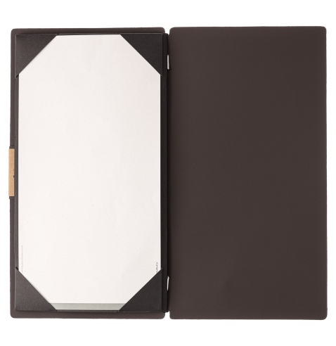 Porta Menu A4 SLIM (17,4x31,8 cm) etichetta PATCH "personalizzata" (minimo 18 pezzi) cornicetta (4 facciate) elastico nero BICOL