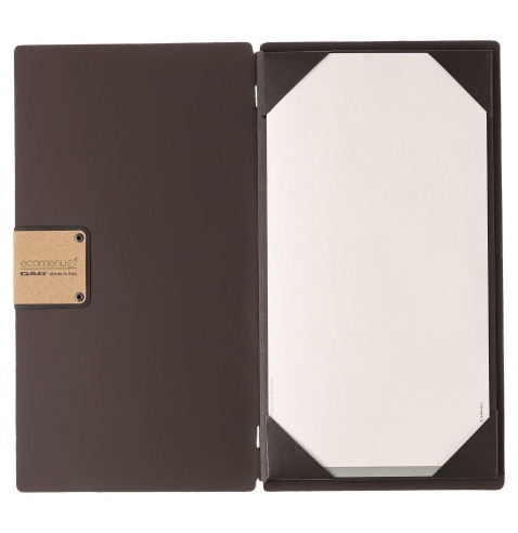 Porta Menu A4 SLIM (17,4x31,8 cm) etichetta PATCH "menu" cornicetta (4 facciate) elastico nero BICOLOR SABBIA