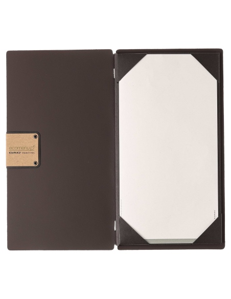 Porta Menu A4 SLIM (17,4x31,8 cm) etichetta PATCH "menu" cornicetta (4 facciate) elastico nero BICOLOR SABBIA