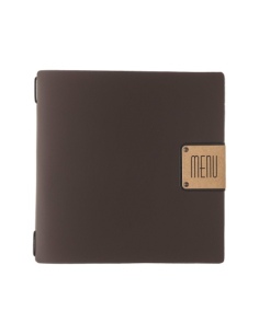 Porta Menu QUADRATO (23x23,1 cm) etichetta PATCH "menu" cornicetta (4 facciate) elastico nero BICOLOR COCOA