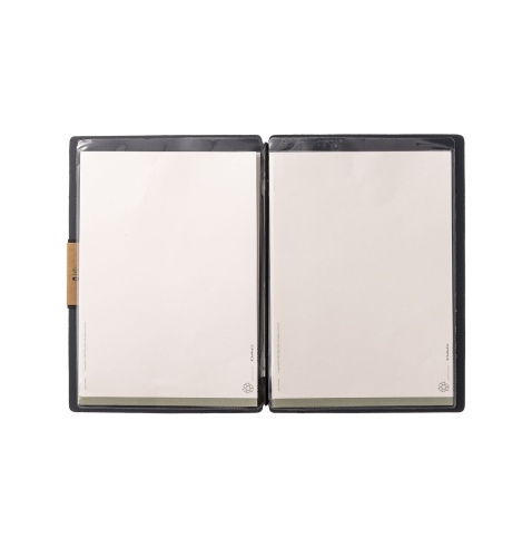 Porta Menu A5 (16,5x23,1 cm) etichetta PATCH "menu" 2 buste (4 facciate) elastico nero PORTOFINO BLU