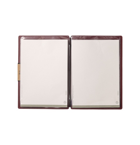 Porta Menu A5 (16,5x23,1 cm) etichetta PATCH "menu" 2 buste (4 facciate) elastico nero PORTOFINO BORDEAUX