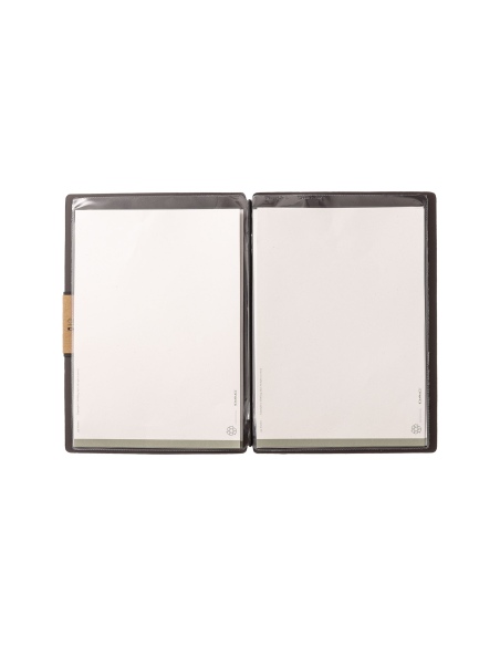 Porta Menu A5 (16,5x23,1 cm) etichetta PATCH "personalizzata" (minimo 18 pezzi) 2 buste (4 facciate) elastico nero PORTOFINO MAR