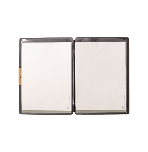 Porta Menu A5 (16,5x23,1 cm) etichetta PATCH "menu" 2 buste (4 facciate) elastico nero PORTOFINO MARRONE