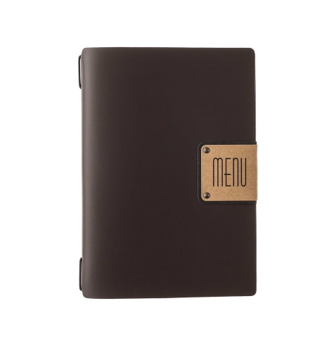 Porta Menu A5 (16,5x23,1 cm) etichetta PATCH "personalizzata" (minimo 18 pezzi) solo elastico nero PORTOFINO MARRONE