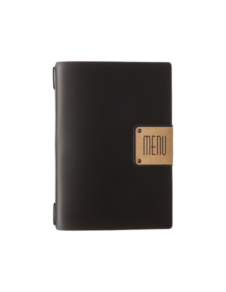 Porta Menu A5 (16,5x23,1 cm) etichetta PATCH "menu" 2 buste (4 facciate) elastico nero PORTOFINO NERO