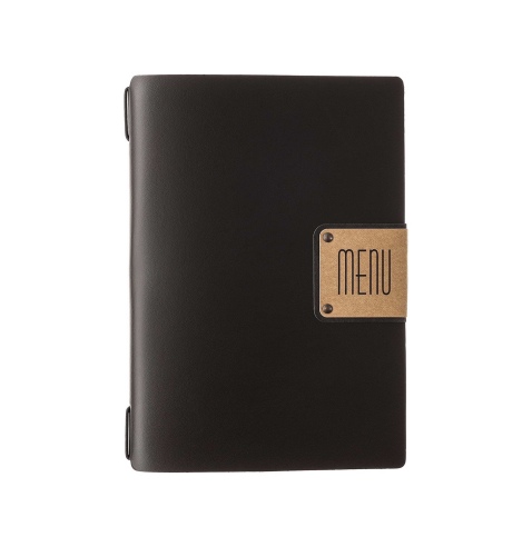 Porta Menu A5 (16,5x23,1 cm) etichetta PATCH "personalizzata" (minimo 18 pezzi) solo elastico nero PORTOFINO NERO