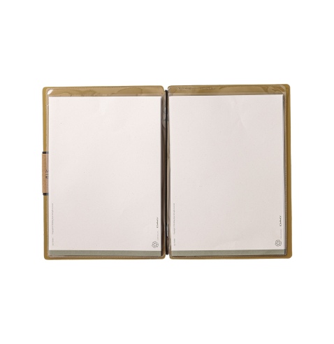 Porta Menu A5 (16,5x23,1 cm) etichetta PATCH "personalizzata" (minimo 18 pezzi) 2 buste (4 facciate) elastico nero PORTOFINO OCR