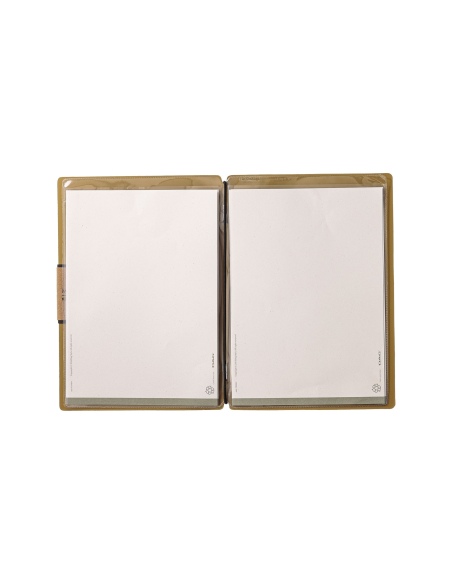 Porta Menu A5 (16,5x23,1 cm) etichetta PATCH "personalizzata" (minimo 18 pezzi) 2 buste (4 facciate) elastico nero PORTOFINO OCR