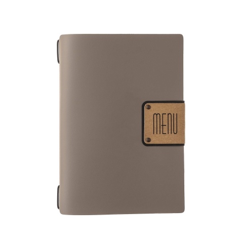 Porta Menu A5 (16,5x23,1 cm) etichetta PATCH "personalizzata" (minimo 18 pezzi) 2 buste (4 facciate) elastico nero PORTOFINO TOR
