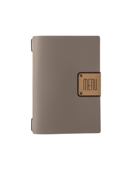 Porta Menu A5 (16,5x23,1 cm) etichetta PATCH "personalizzata" (minimo 18 pezzi) 2 buste (4 facciate) elastico nero PORTOFINO TOR