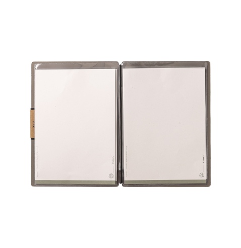 Porta Menu A5 (16,5x23,1 cm) etichetta PATCH "personalizzata" (minimo 18 pezzi) 2 buste (4 facciate) elastico nero PORTOFINO TOR
