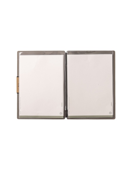 Porta Menu A5 (16,5x23,1 cm) etichetta PATCH "menu" 2 buste (4 facciate) elastico nero PORTOFINO TORTORA