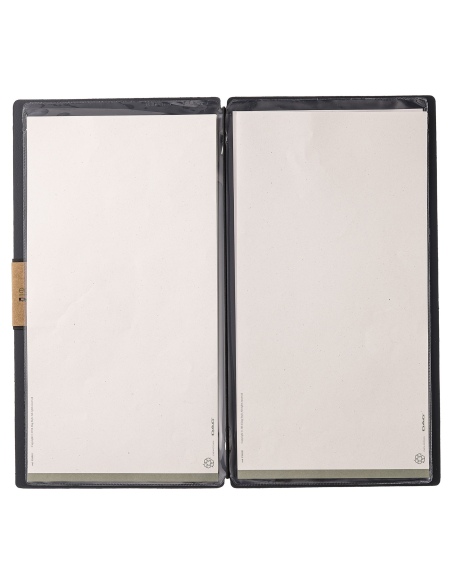 Porta Menu A4 SLIM (17,4x31,8 cm) etichetta PATCH "personalizzata" (minimo 18 pezzi) 2 buste (4 facciate) elastico nero PORTOFIN