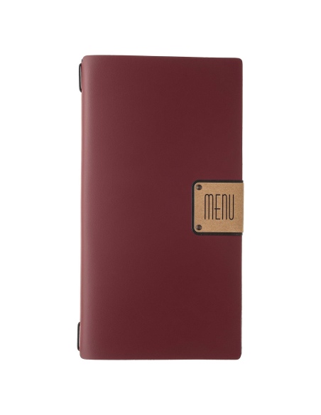 Porta Menu A4 SLIM (17,4x31,8 cm) etichetta PATCH "personalizzata" (minimo 18 pezzi) 2 buste (4 facciate) elastico nero PORTOFIN