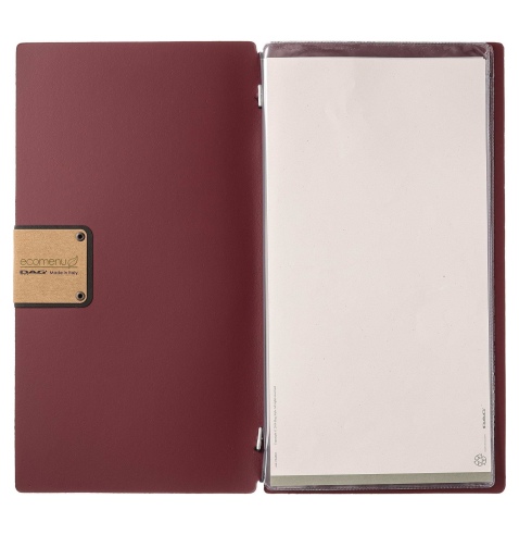 Porta Menu A4 SLIM (17,4x31,8 cm) etichetta PATCH "personalizzata" (minimo 18 pezzi) 2 buste (4 facciate) elastico nero PORTOFIN