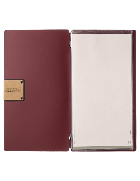 Porta Menu A4 SLIM (17,4x31,8 cm) etichetta PATCH "menu" 2 buste (4 facciate) elastico nero PORTOFINO BORDEAUX