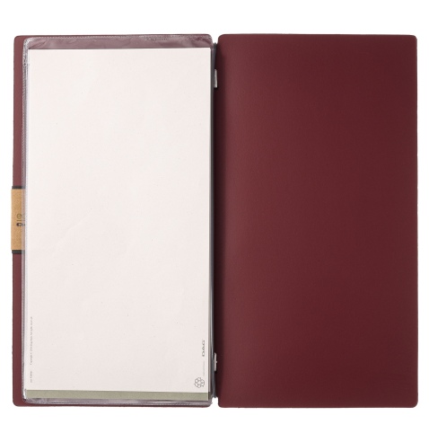 Porta Menu A4 SLIM (17,4x31,8 cm) etichetta PATCH "menu" 2 buste (4 facciate) elastico nero PORTOFINO BORDEAUX