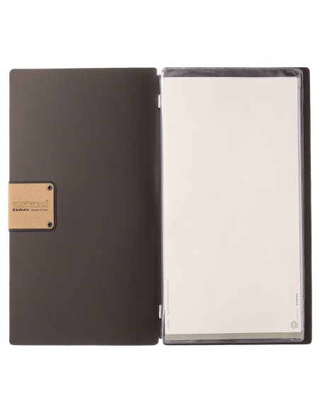 Porta Menu A4 SLIM (17,4x31,8 cm) etichetta PATCH "personalizzata" (minimo 18 pezzi) 2 buste (4 facciate) elastico nero PORTOFIN