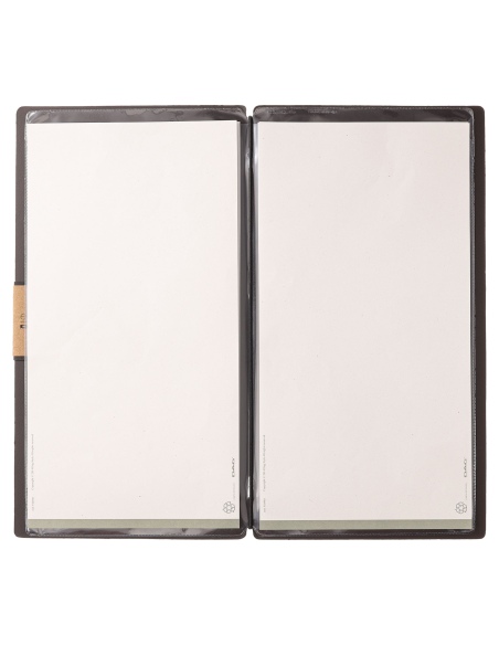 Porta Menu A4 SLIM (17,4x31,8 cm) etichetta PATCH "personalizzata" (minimo 18 pezzi) 2 buste (4 facciate) elastico nero PORTOFIN