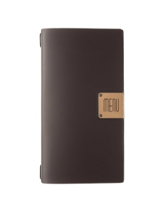 Porta Menu A4 SLIM (17,4x31,8 cm) etichetta PATCH "menu" solo elastico nero PORTOFINO MARRONE