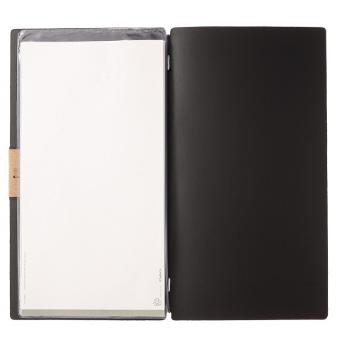 Porta Menu A4 SLIM (17,4x31,8 cm) etichetta PATCH "personalizzata" (minimo 18 pezzi) 2 buste (4 facciate) elastico nero PORTOFIN