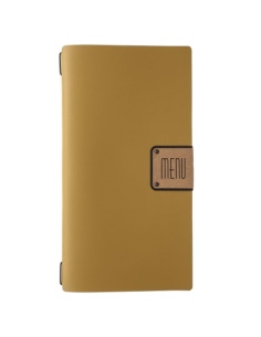 Porta Menu A4 SLIM (17,4x31,8 cm) etichetta PATCH "personalizzata" (minimo 18 pezzi) 2 buste (4 facciate) elastico nero PORTOFIN