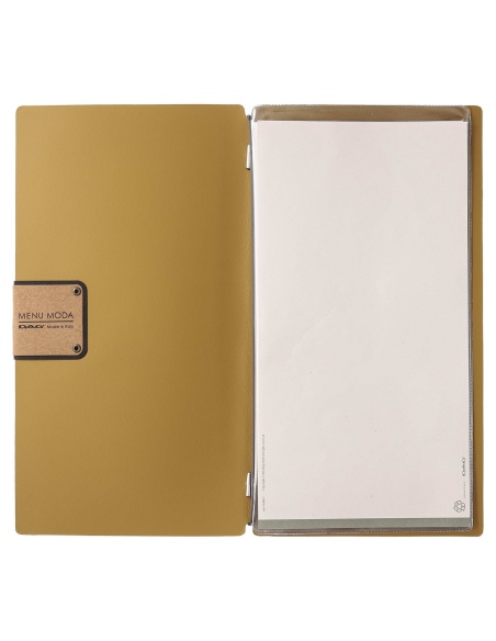 Porta Menu A4 SLIM (17,4x31,8 cm) etichetta PATCH "personalizzata" (minimo 18 pezzi) 2 buste (4 facciate) elastico nero PORTOFIN