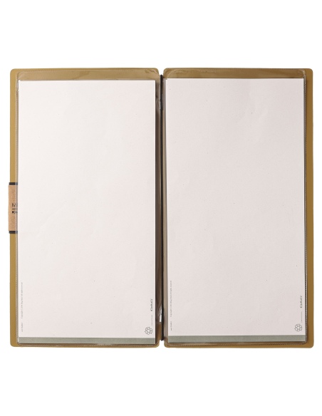 Porta Menu A4 SLIM (17,4x31,8 cm) etichetta PATCH "menu" 2 buste (4 facciate) elastico nero PORTOFINO OCRA