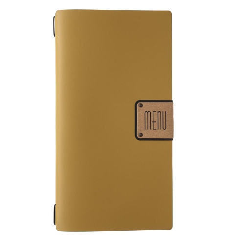 Porta Menu A4 SLIM (17,4x31,8 cm) etichetta PATCH "menu" solo elastico nero PORTOFINO OCRA