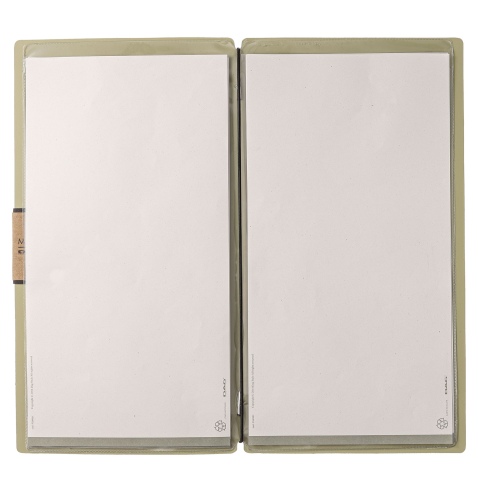 Porta Menu A4 SLIM (17,4x31,8 cm) etichetta PATCH "personalizzata" (minimo 18 pezzi) 2 buste (4 facciate) elastico nero PORTOFIN