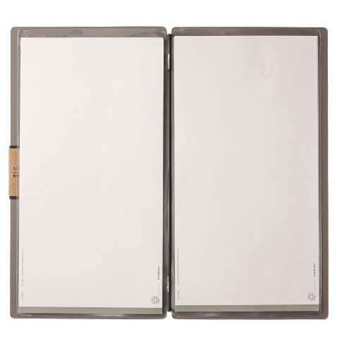 Porta Menu A4 SLIM (17,4x31,8 cm) etichetta PATCH "personalizzata" (minimo 18 pezzi) 2 buste (4 facciate) elastico nero PORTOFIN