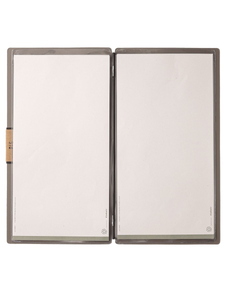 Porta Menu A4 SLIM (17,4x31,8 cm) etichetta PATCH "menu" 2 buste (4 facciate) elastico nero PORTOFINO TORTORA