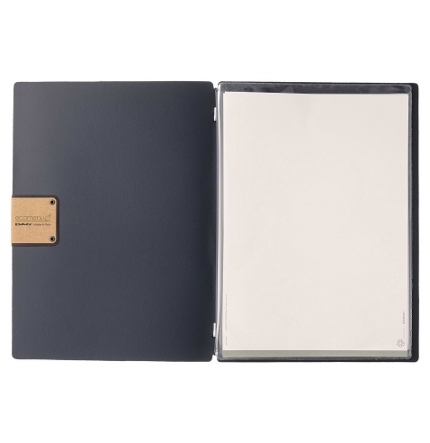 Porta Menu A4 (23,2x31,8 cm) etichetta PATCH "personalizzata" (minimo 18 pezzi) 2 buste (4 facciate) elastico nero PORTOFINO BLU