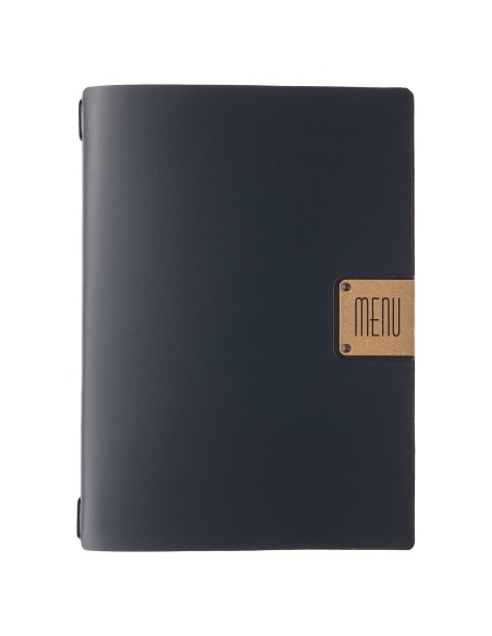 Porta Menu A4 (23,2x31,8 cm) etichetta PATCH "personalizzata" (minimo 18 pezzi) solo elastico nero PORTOFINO BLU