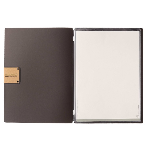 Porta Menu A4 (23,2x31,8 cm) etichetta PATCH "menu" 2 buste (4 facciate) elastico nero PORTOFINO MARRONE