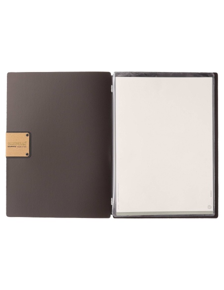 Porta Menu A4 (23,2x31,8 cm) etichetta PATCH "menu" 2 buste (4 facciate) elastico nero PORTOFINO MARRONE