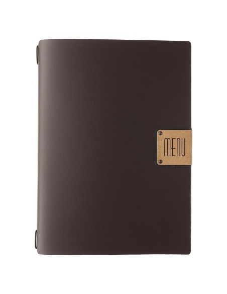 Porta Menu A4 (23,2x31,8 cm) etichetta PATCH "menu" solo elastico nero PORTOFINO MARRONE